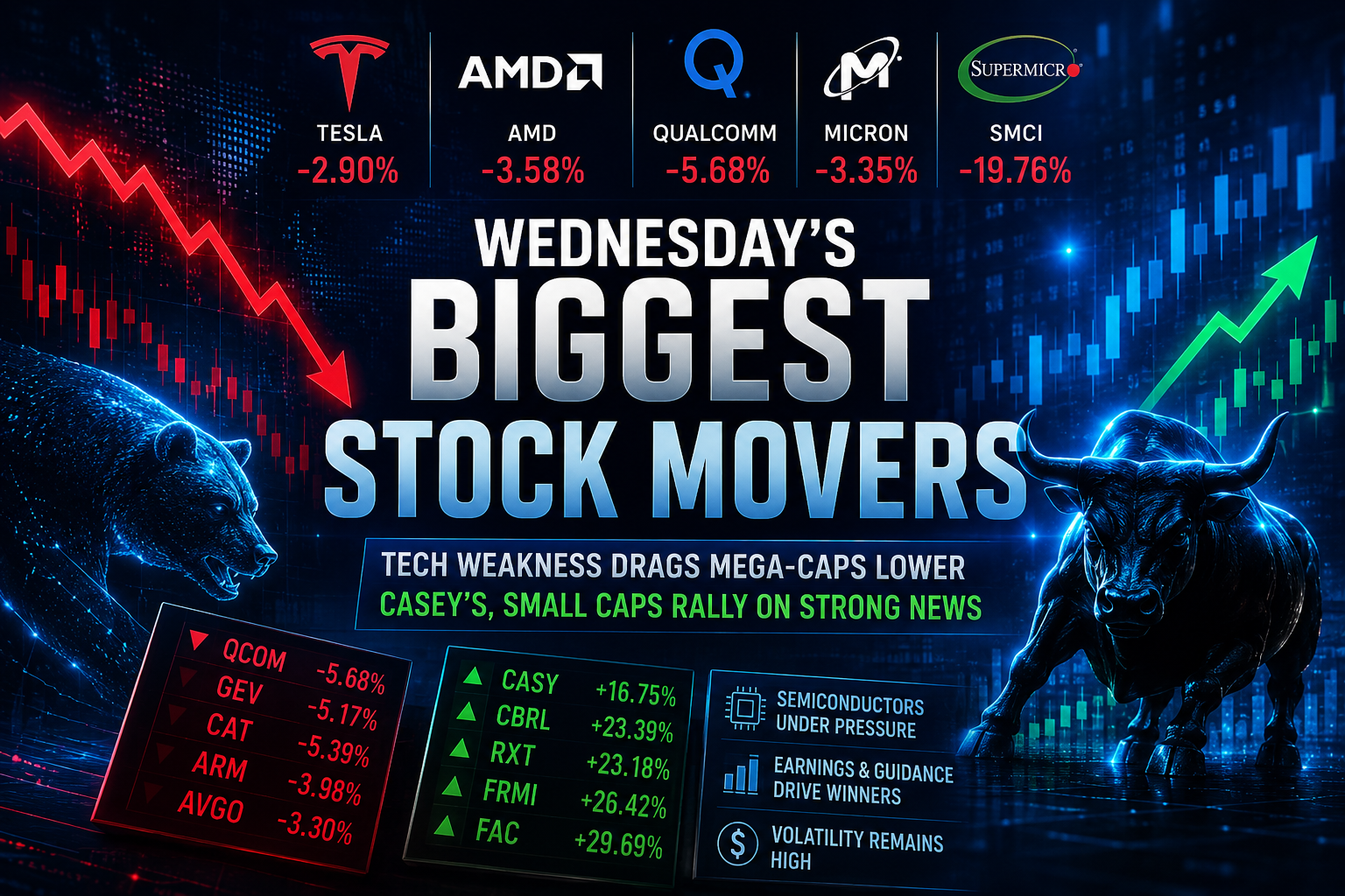 Tesla, AMD, Super Micro, and Casey’s Among Wednesday’s Biggest Stock Movers